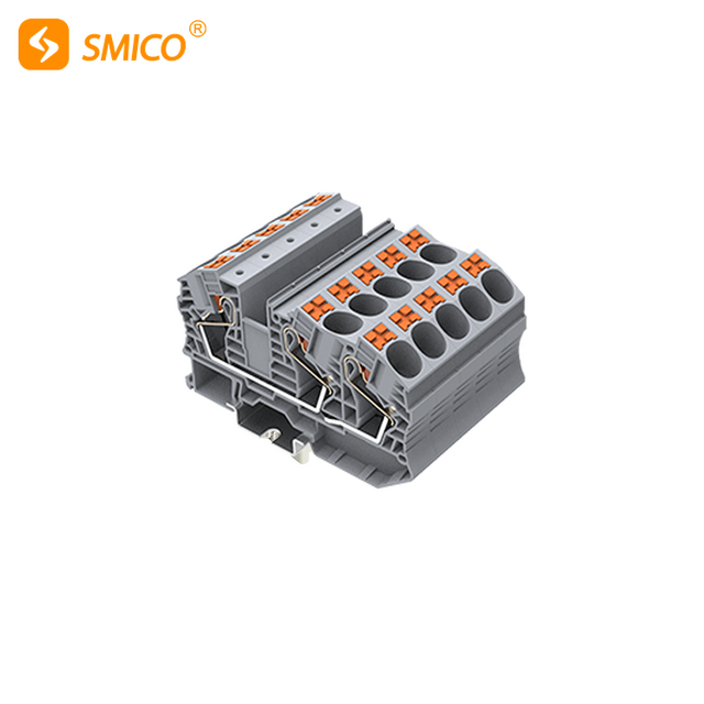  Electrical Din Rail Push In Connector Feed Through Spring Terminal Blocks PT16-3-G